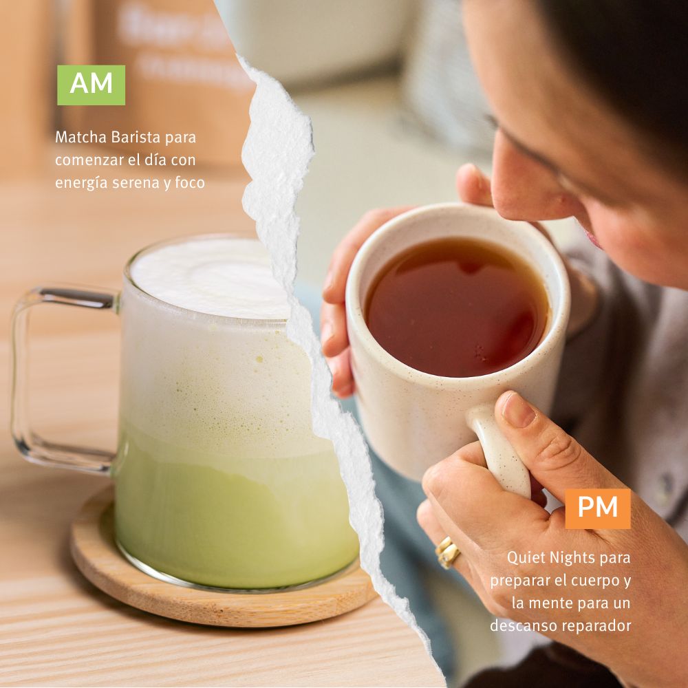 Ritual 60 Días – Energía Serena & Descanso Profundo. Incluye: 3 Matcha Barista + 3 Quiet Nights + Chasen + REGALO Guía de Preparación Consciente + Despacho Gratis en RM